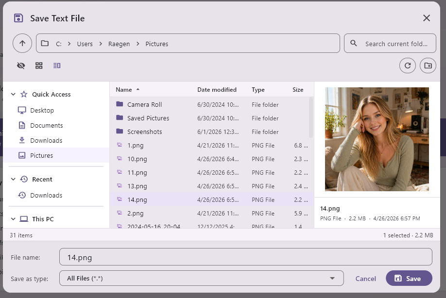 Save file dialog