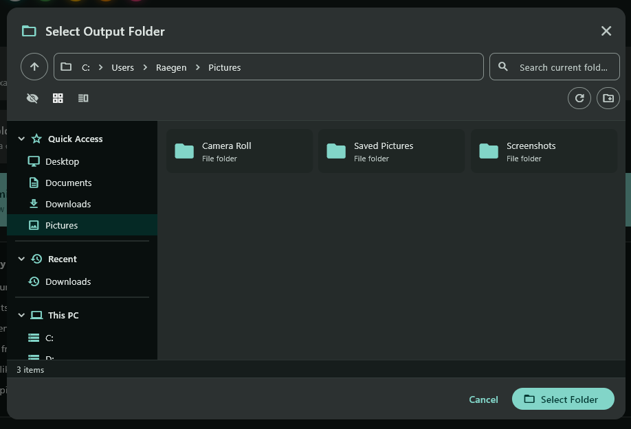 Select folder dialog