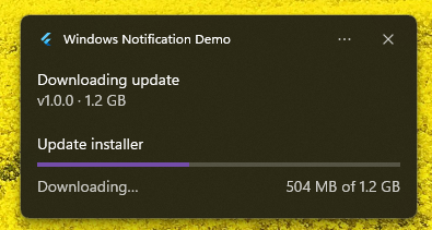 Progress bar Windows toast notification