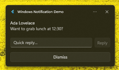 Reply input Windows toast notification